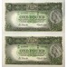 AUSTRALIA 1961 . ONE 1 POUND BANKNOTES . CONSECUTIVE PAIR . DARK GREEN REVERSE